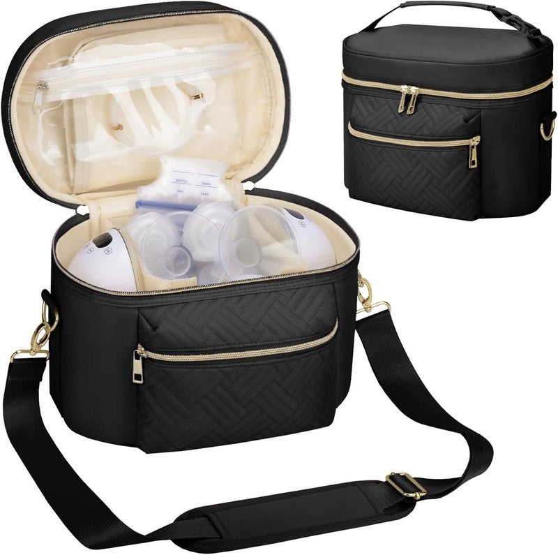 GDNasist Wearable Breast Pump Bag Compatible with Willow/Elvie/Medela/Momcozy, Portable Pumps Carrying Case for Nursing & Working Moms, Pumping Bag with Shoulder Strap, Black - Image 1